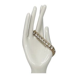 Gold Tone Metal Rhinestone Latch Bracelet Elegant Party Bridal